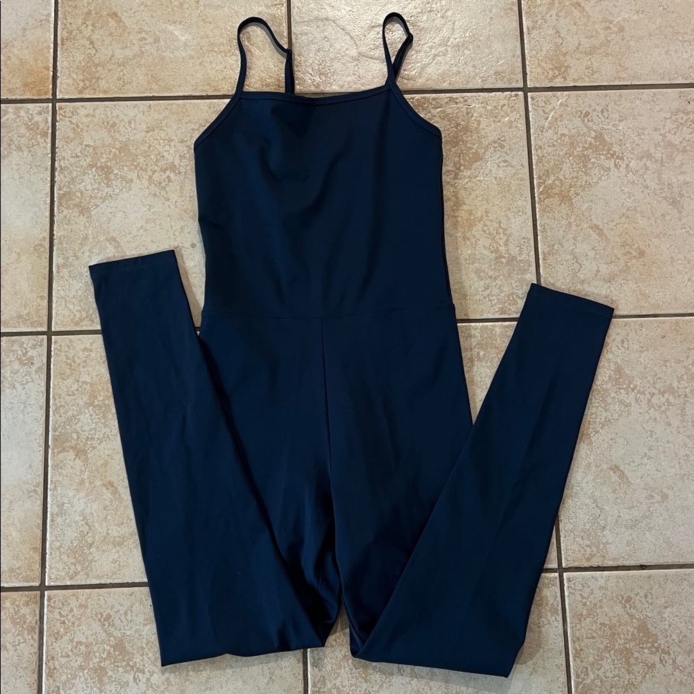 Girlfriend Collective Dark‎ Navy Spandex Jumpsuit Adjustable Straps, Sz Medium